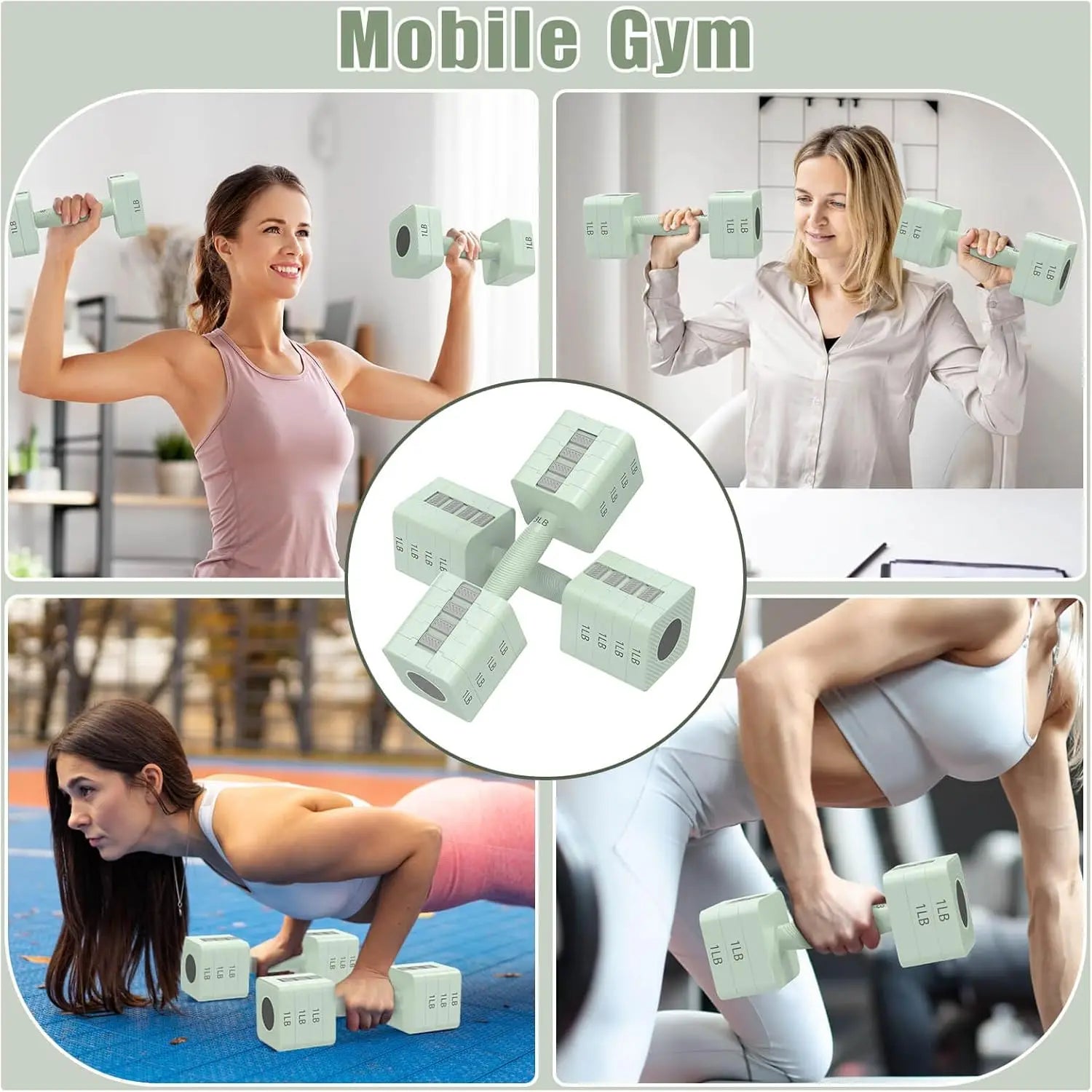 5-in-1 Adjustable Dumbbell Set, 3lb to 11lb Weights for Home Gym Workout, Compact Design