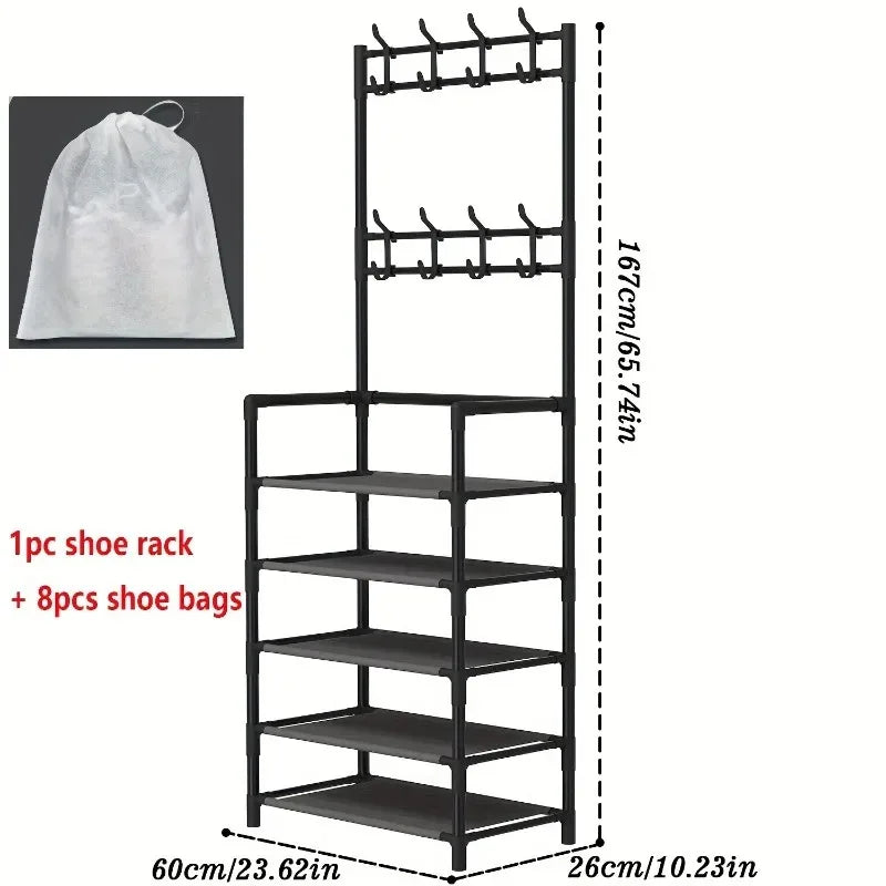 5-Level Metal Shoe Rack Tool-Free Setup Straightforward Design Multi-Purpose Shoes Boots And Sundries in Living Room Hallway